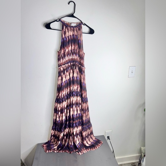 ALC Elara Abstract Ties Dye Silk Halter Blue Combo Dress - Picture 4 of 12